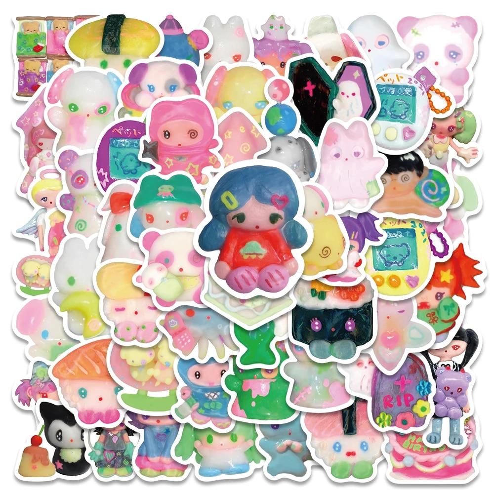 10/56PCS 3D 크리스탈 클레이 소녀 귀여운 스티커 스케이트 보드 노트북 냉장고 기타 수하물 스티커 어린이 장난감