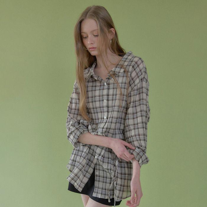 checked length shirt (blue check)