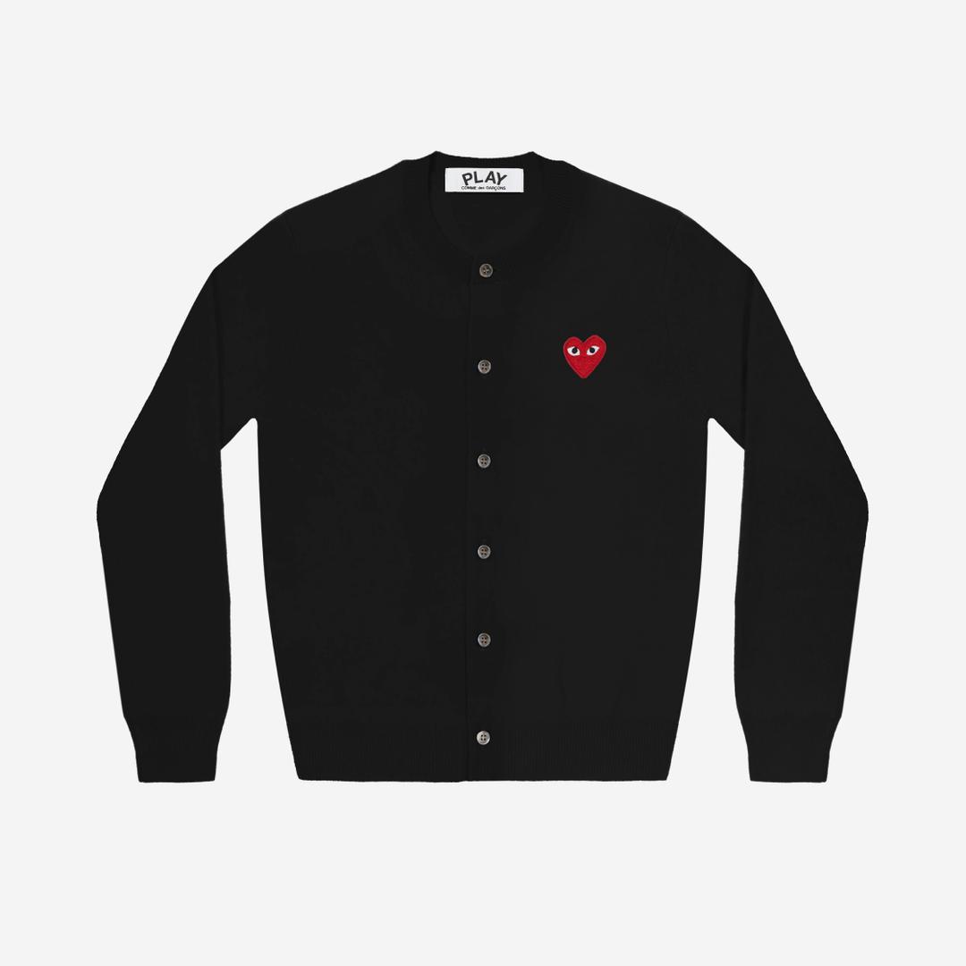 Play Comme des Garcons Red Heart Knit Cardigan Black