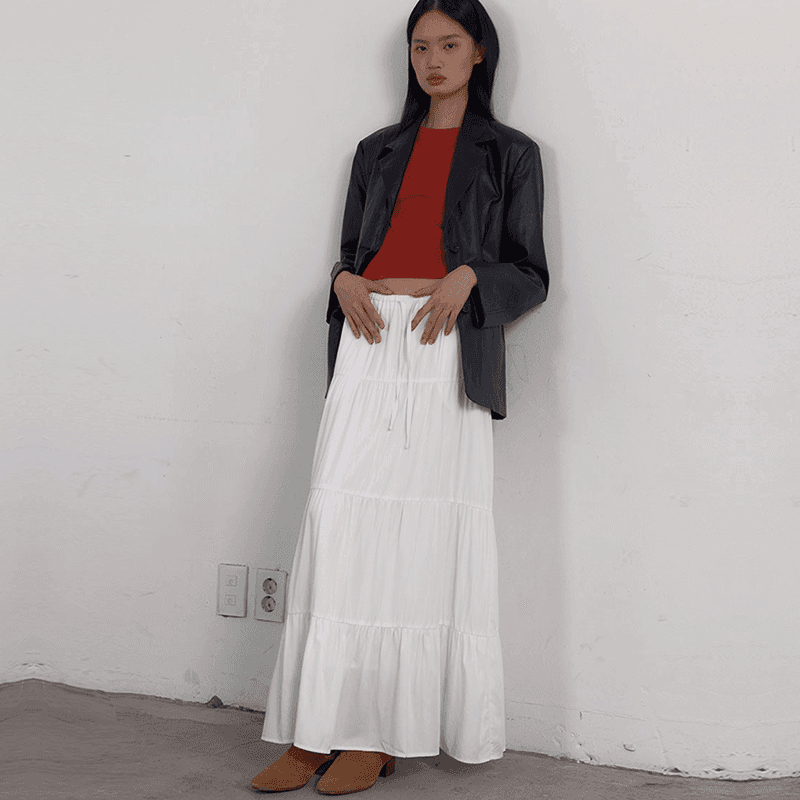 [38COMEONCOMMON] Shirring Tiered Banding Skirts (White)