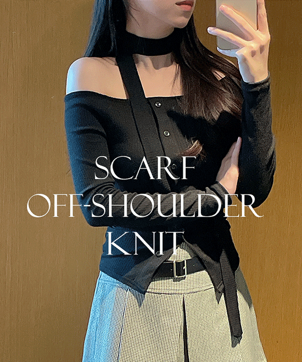 캔들 초커 타이 오프숄더 니트 티 3color