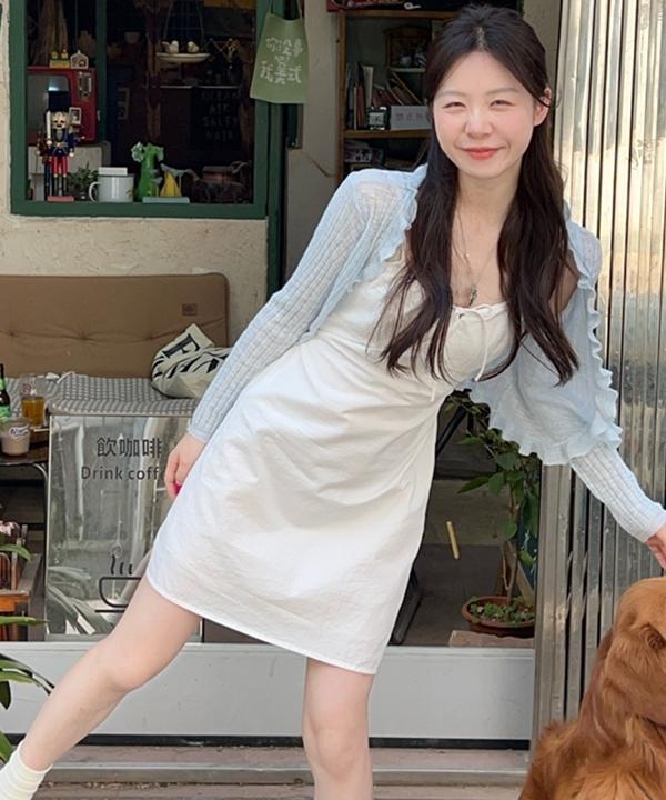 허니퓨어 [여름신상💙/허리잘록핏!]레이나 앞셔링 리본 슬림핏 뷔스티에 나시 원피스