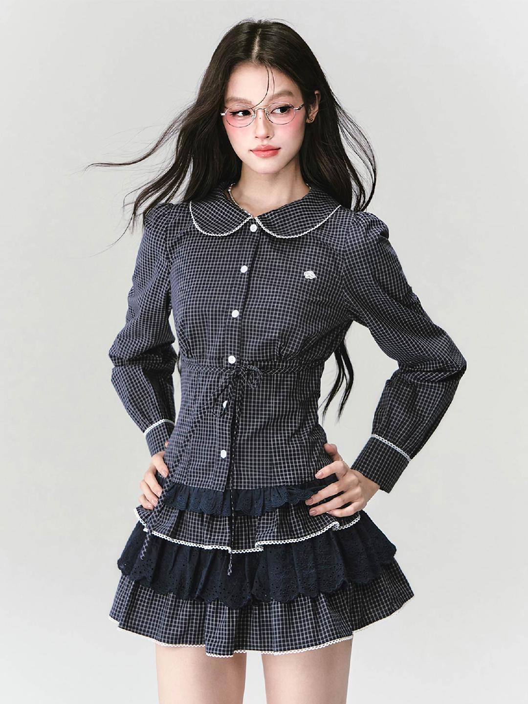 [FRAGILE HEART] Plaid Frill Layer Shirt & Skirt Set Up