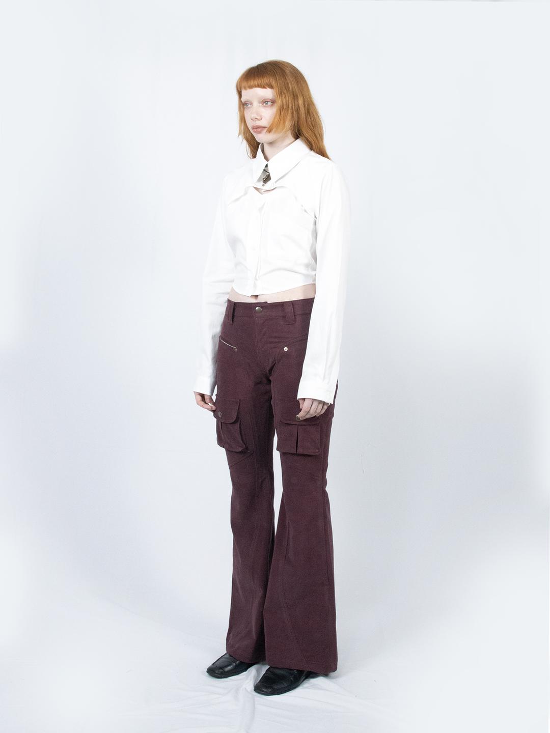 Curved Cargo Flare Pants (Wine)