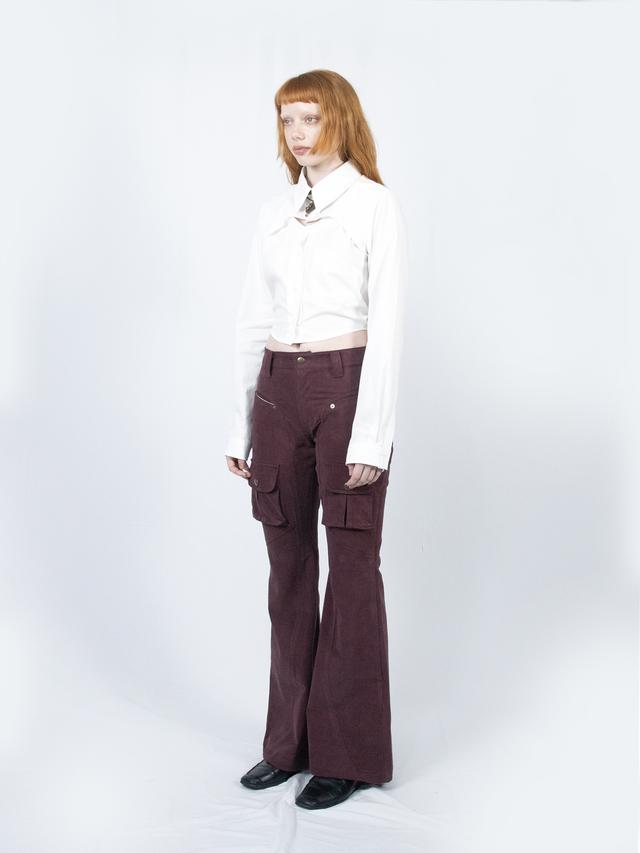 Curved Cargo Flare Pants (Wine)
