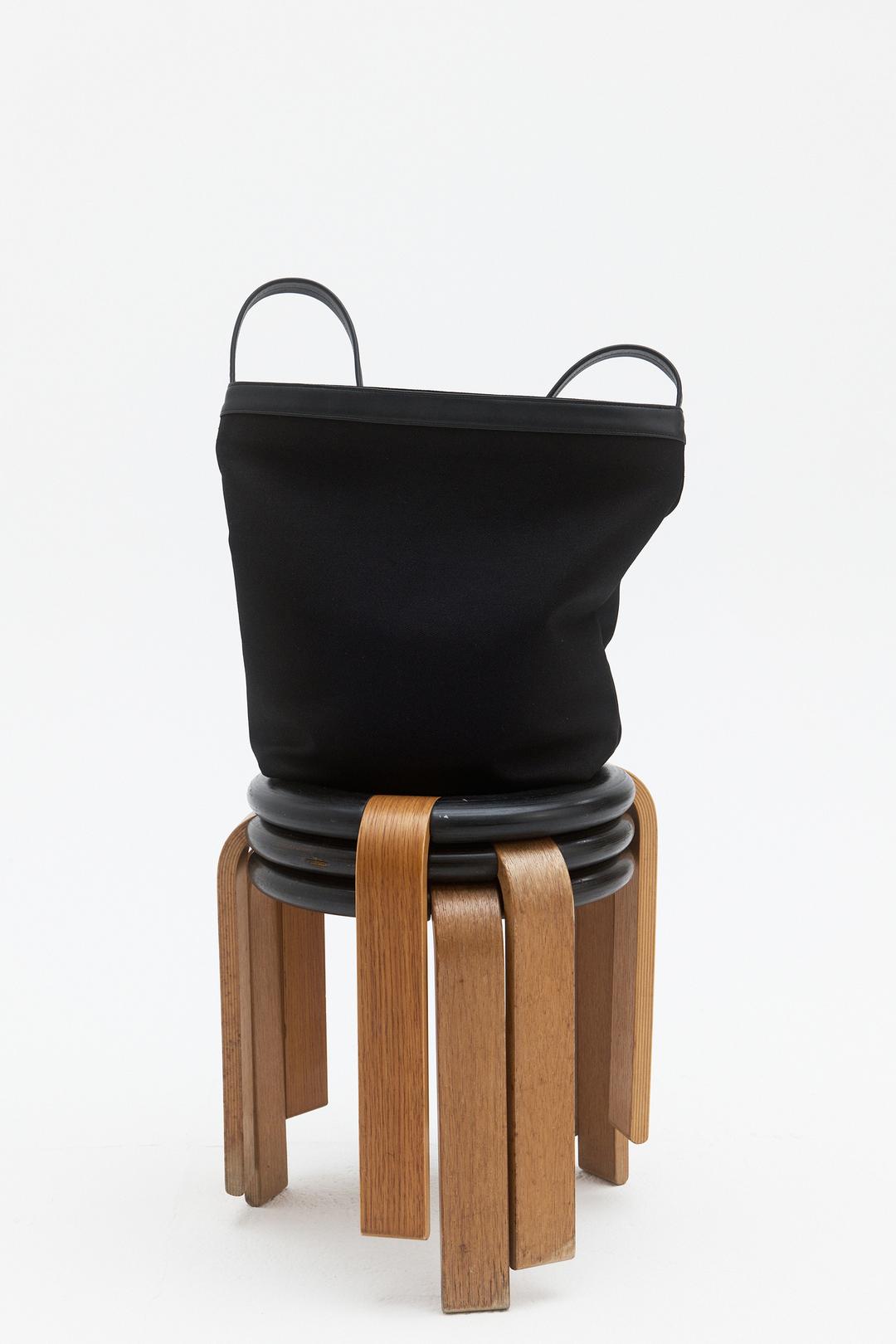 DOWNTOWN LEATHER TRIM BUCKET BAG - BLACK
