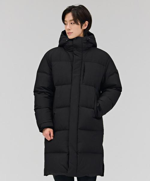 공용 베이직 후드 롱패딩 점퍼-블랙