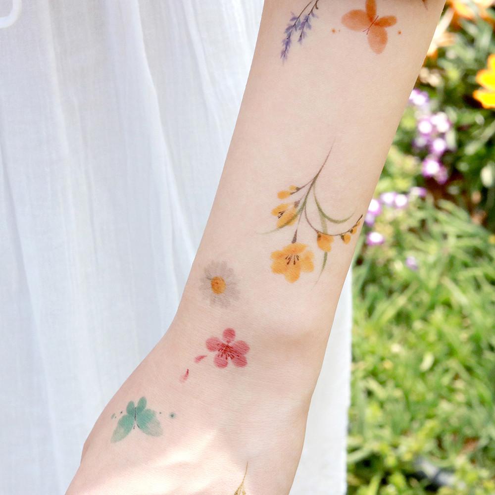 [KC인증]B-Grade 감성 레터링 꽃 수채화 페스티벌 타투 스티커 B-Grade 제품 할인 판매