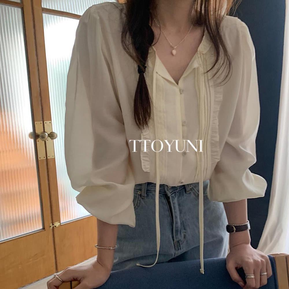 (SALE/당일) 프리티영띵 러쉬 프릴 블라우스 PYT 프영띵 핀턱 레이스 떠유니