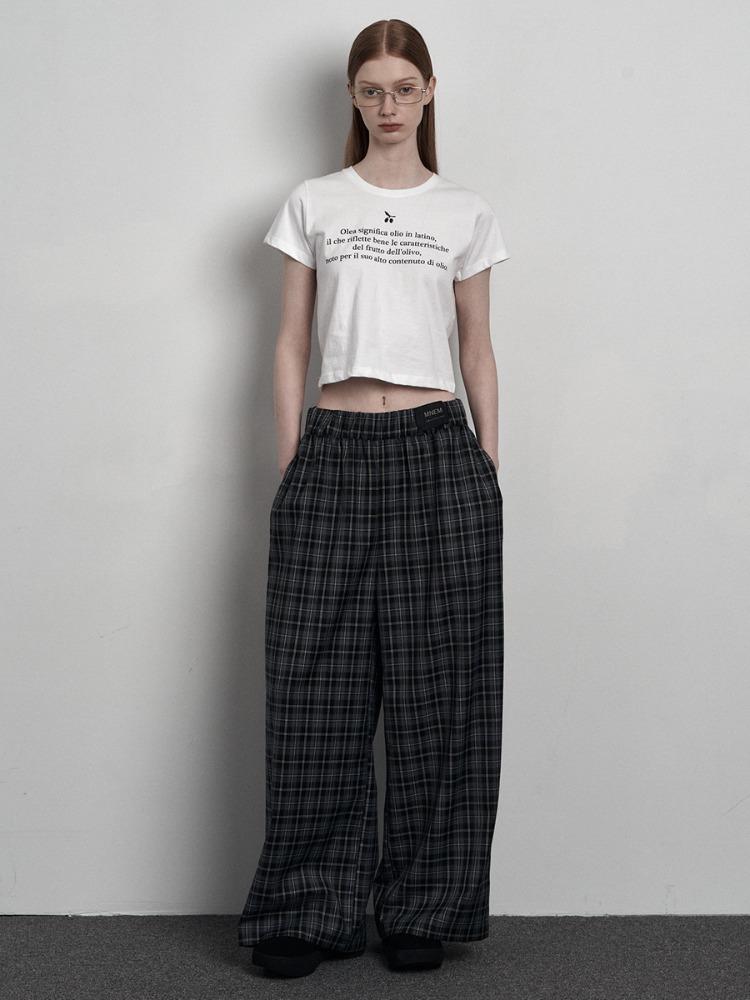 [mnem] easy check wide pants (black)