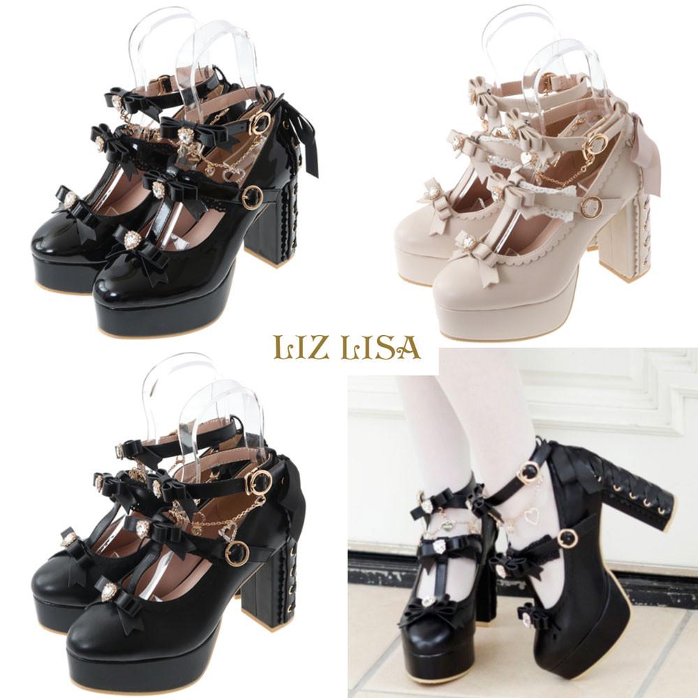 (LIZ LISA 리즈리사) 앵클릿 스트랩 3연 리본 펌프스 3color