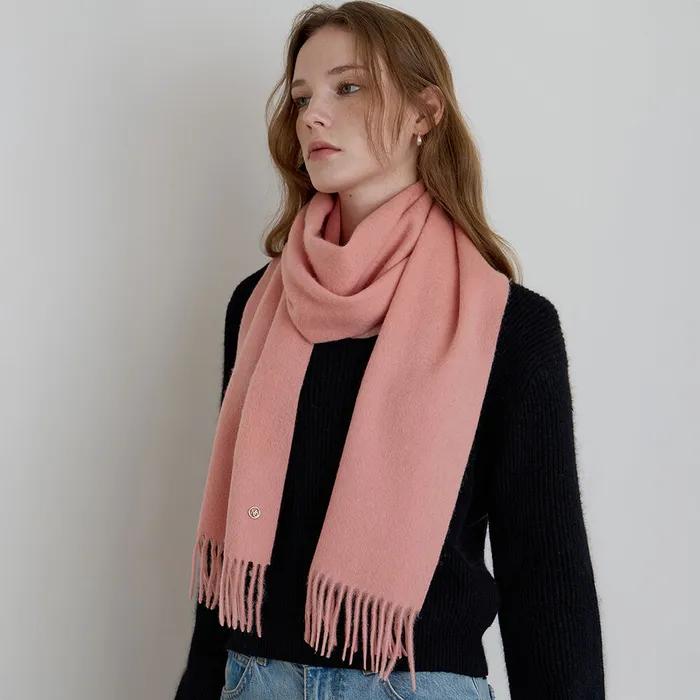 [선물포장] 울 100% 숄 프린지 머플러 핑크