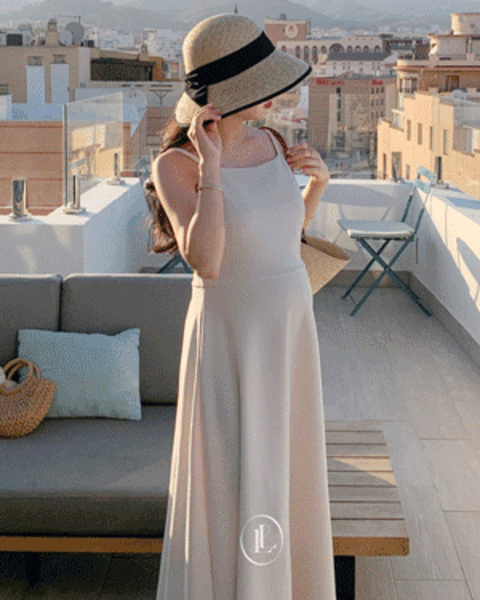 [자체제작] 앤느 끈나시 슬림 스퀘어넥 롱 임산부원피스