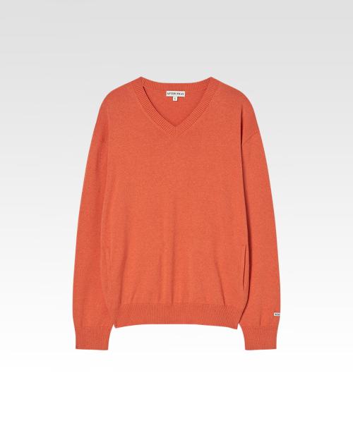 소프트 브이넥 포켓 니트 오렌지