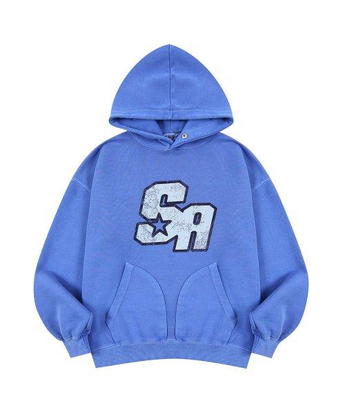 SA 피그먼트 스냅 버튼 후드티셔츠 [블루]