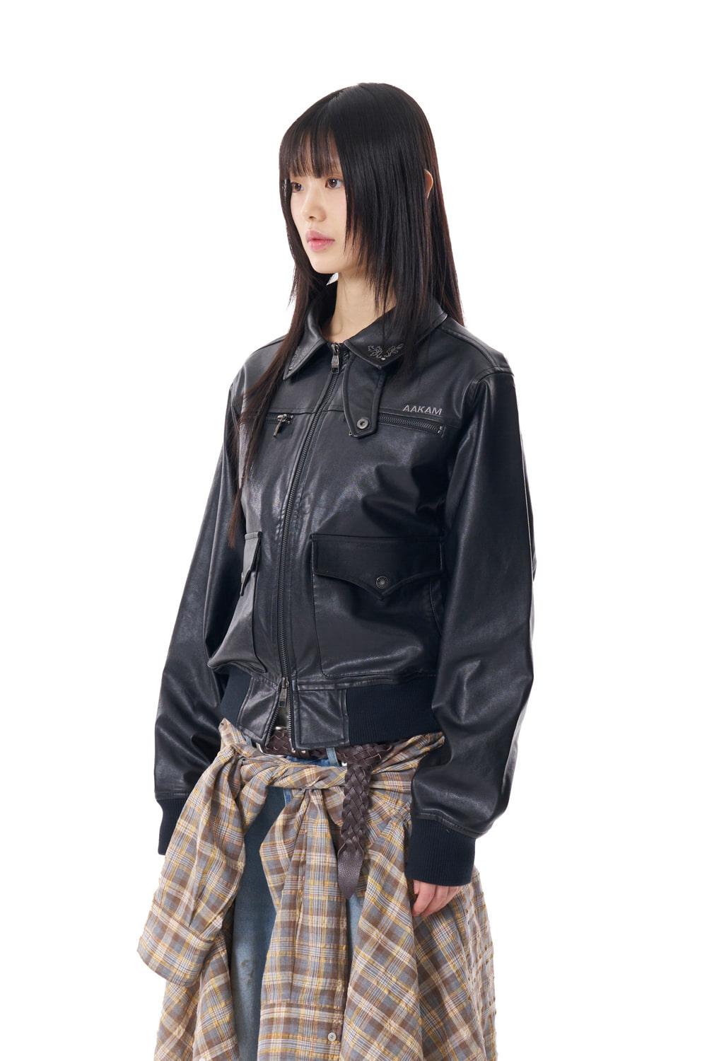 [3.18 예약배송] Western Collar Leather Jacket (Black)