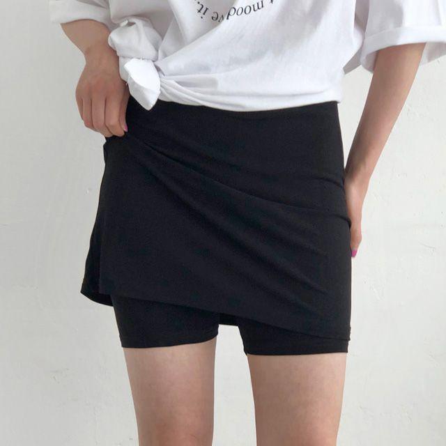 (~3XL/빅사이즈) 쿨링 치마바지 ( 바지부착 치마바지 쿨링치마 쿨링스커트 여름스커트 미니스커트 짧은치마 쿨링치마바지 블랙스커트 베이직 심플 빅사이즈스커트 큰사이즈 )