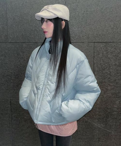 W. 아가일 체크 퀼팅 크롭 패딩 점퍼 [SKYBLUE]_SEWJP001SKYBLUE