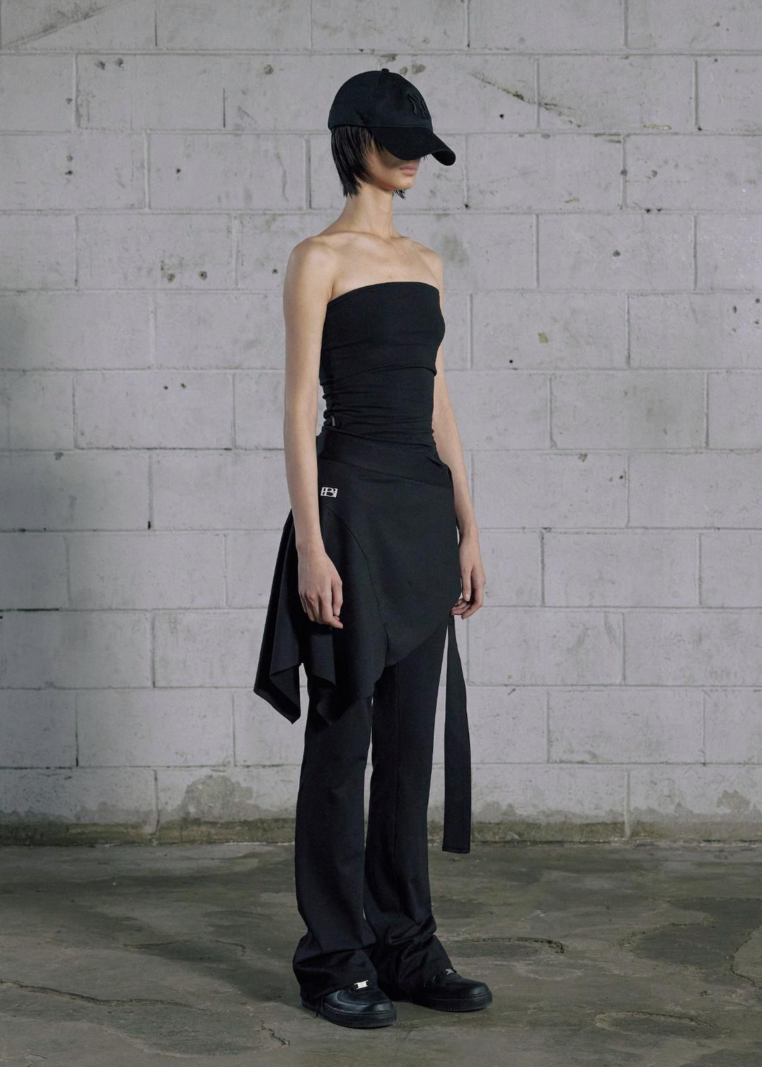 FLARE LAYERED SKIRT PANTS, BLACK