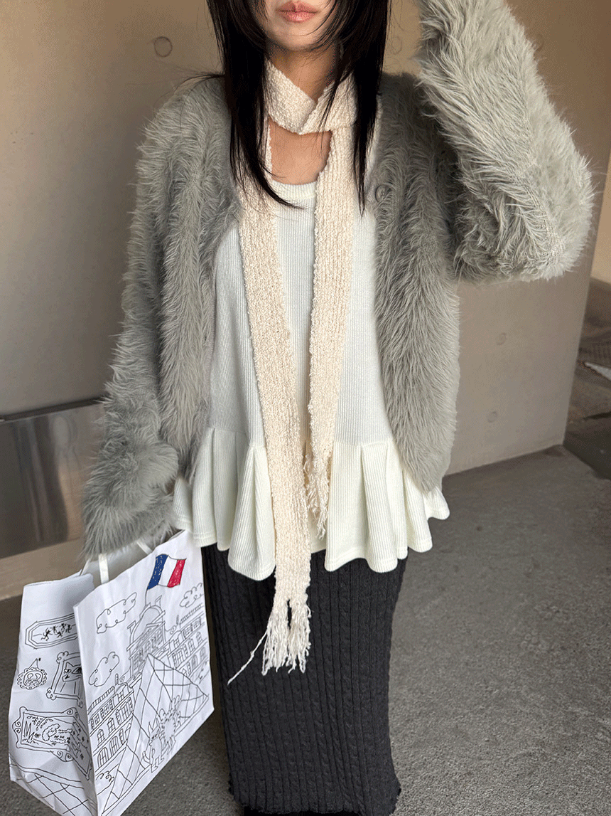 다상 스노우 헤어리 라운드 퍼 가디건 3color