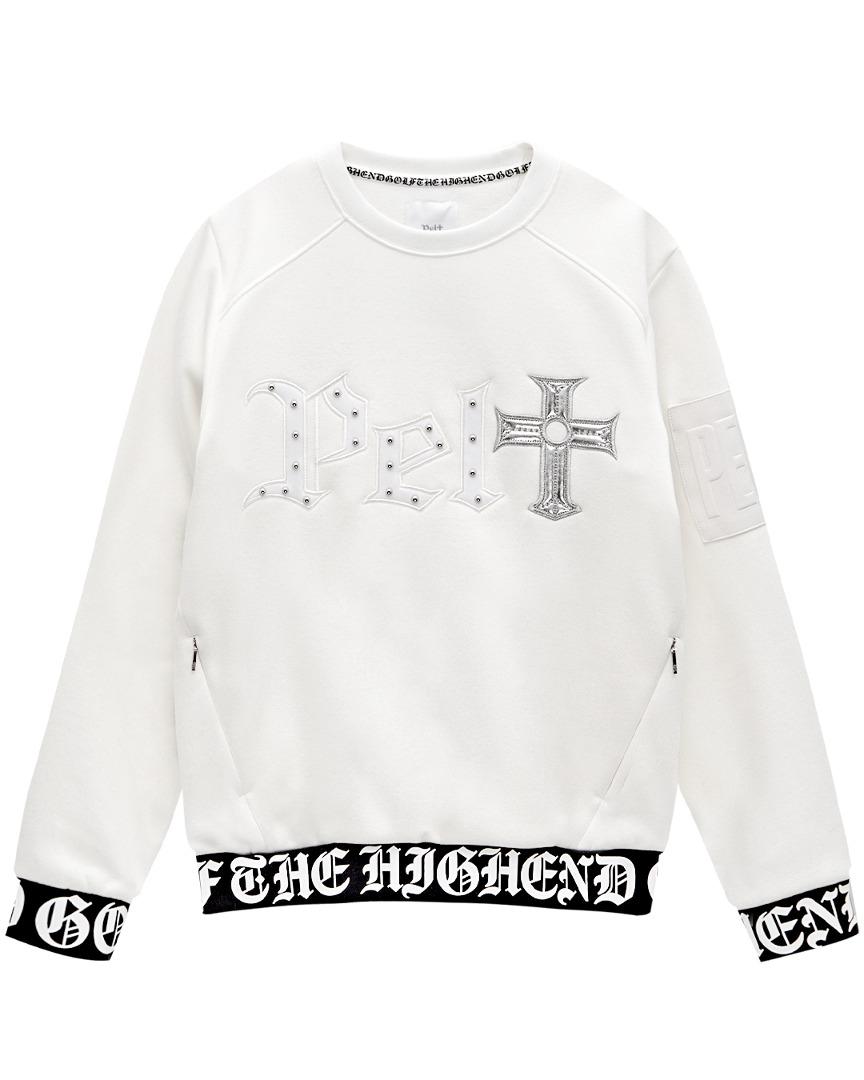 펠트 고딕 레터 로고 패치 맨투맨 : 남성용 화이트 (PB1TMM021WH)