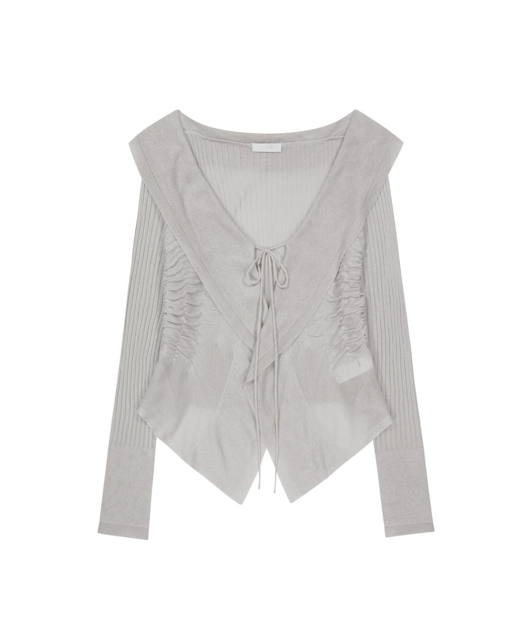 Ruffled Drape Cardigan / Grey