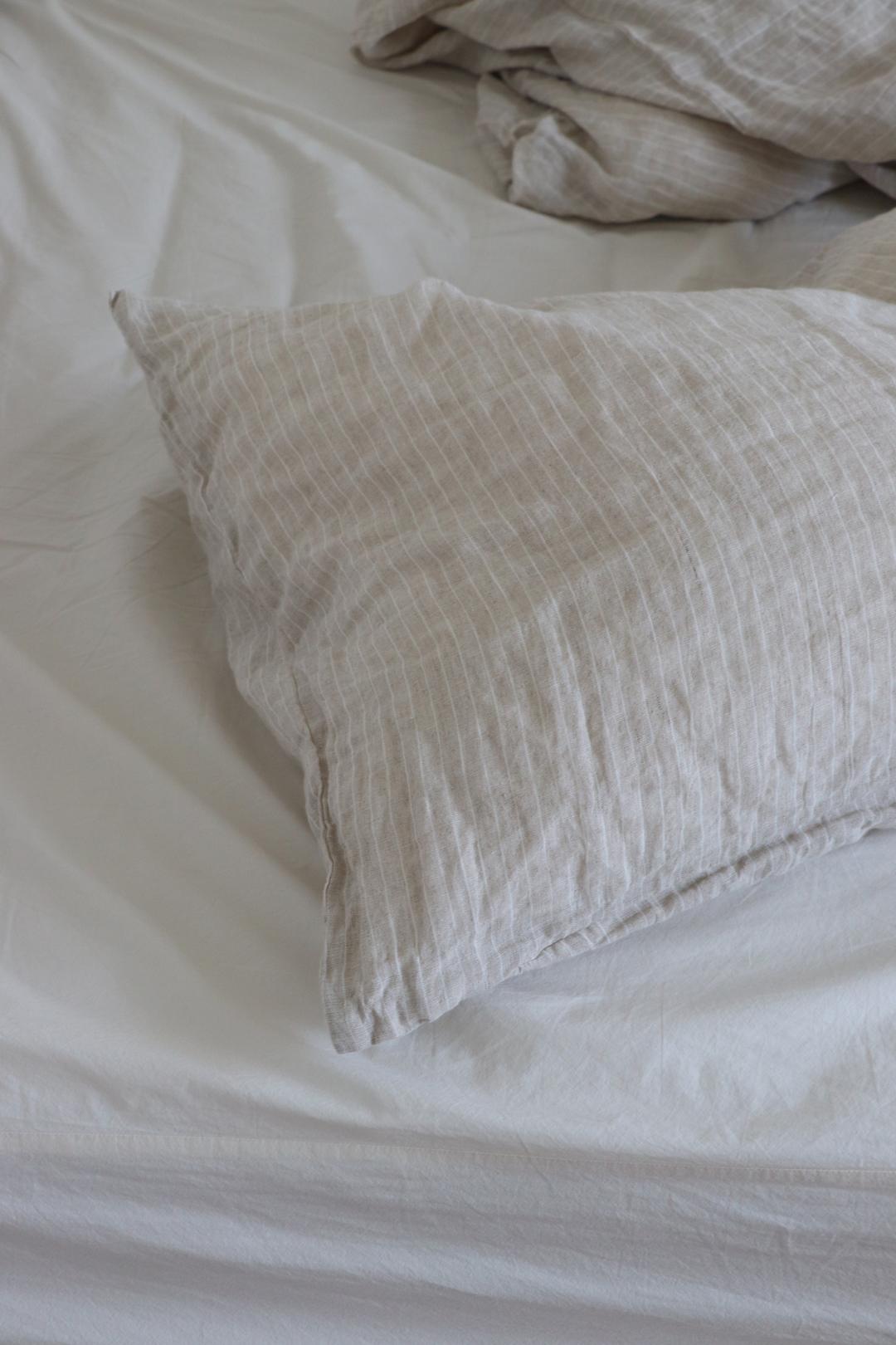 Beige stripe linen pillow cover