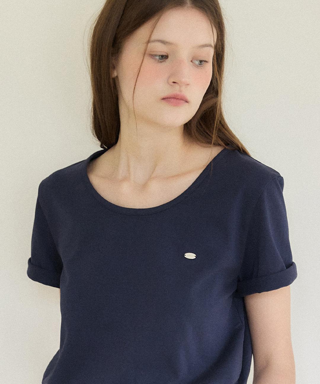 아워호프 Logo Silky U-neck T-shirt - Navy