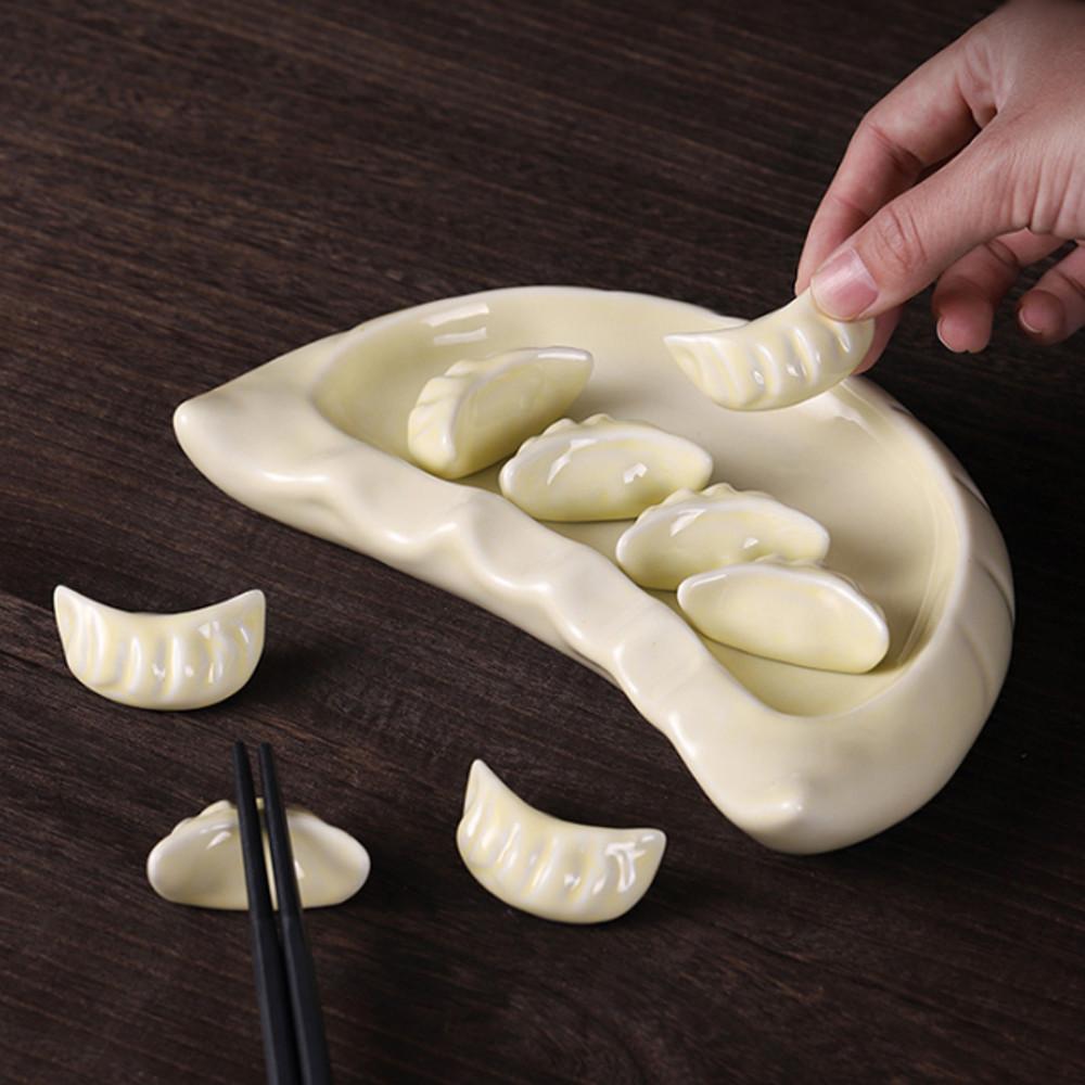 귀여운 통통 만두모양 돈까스 분식 접시 그릇 도자기 젓가락받침 세트