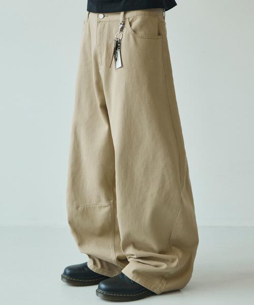 와이드 커브드 다트 코튼 팬츠[베이지]