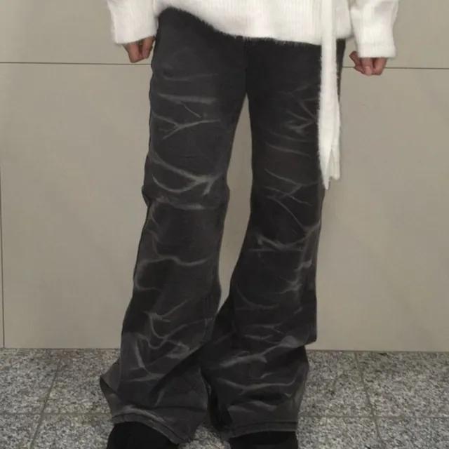 물결 워싱 차콜 스판 데님 부츠컷 롱팬츠