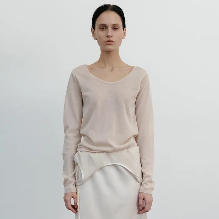 LINEN BLEND TWO-WAY SHEER KNIT TOP