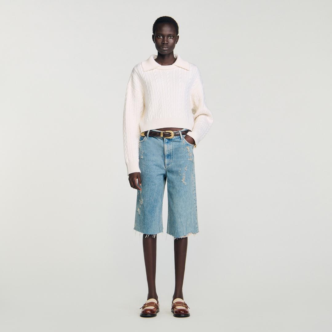 세일러 칼라 크롭 울 니트 탑