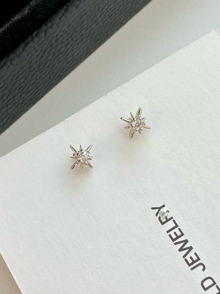 14k 클래식 스타 이어링 리얼 화이트골드 귀걸이