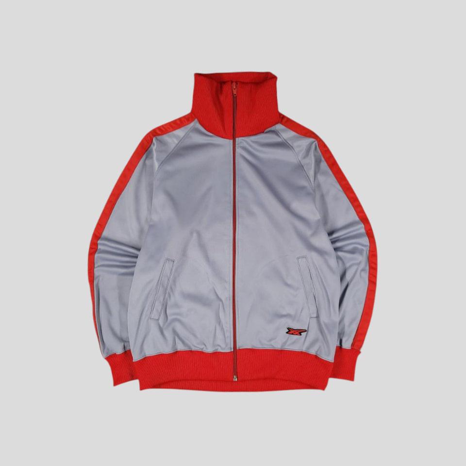 아식스 90s 오니츠카 타이거 레드 그레이 사이드라인 하이넥 트랙탑 집업 져지 MADE IN JAPAN M