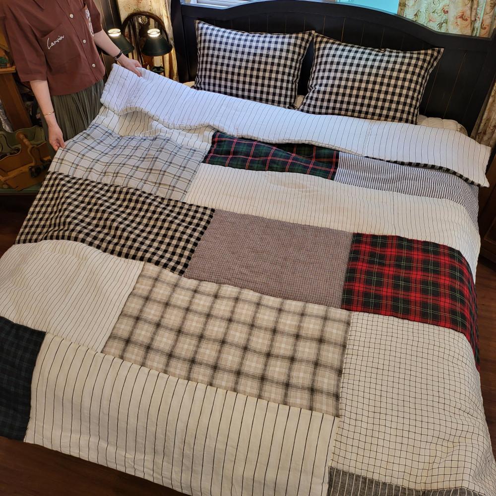 린넨 패치워크 퀸이불 해리슨 패치