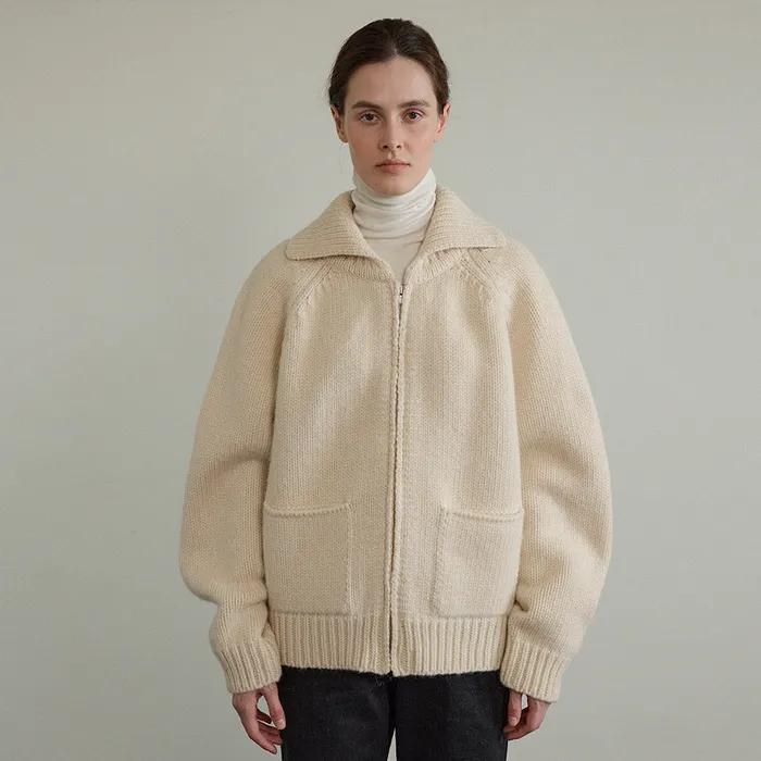 Denver Wool Zip-Up Knit Cardigan - Ivory