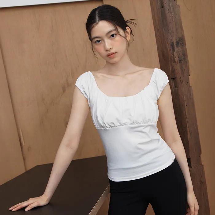 Ruched Scoop Neck Top (White)