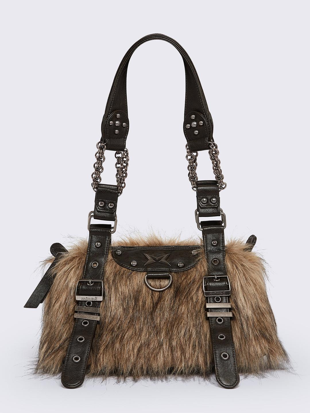 Gigi Brown Furry Shoulder Bag - One Size / Brown