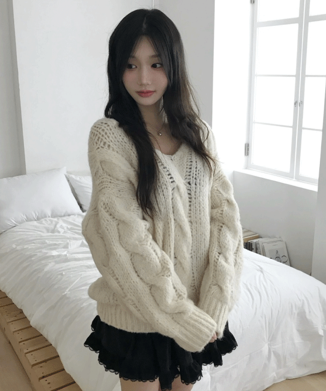 유색 [포근함!🐏/울함유!]루즈핏 긴팔 박스핏 꽈배기 니트