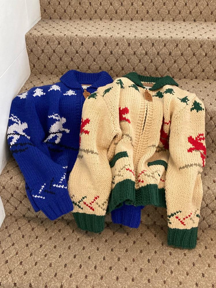 블루 당일 / 솔드아웃 포멜 핸드메이드 가디건 코위찬 카라 집업가디건