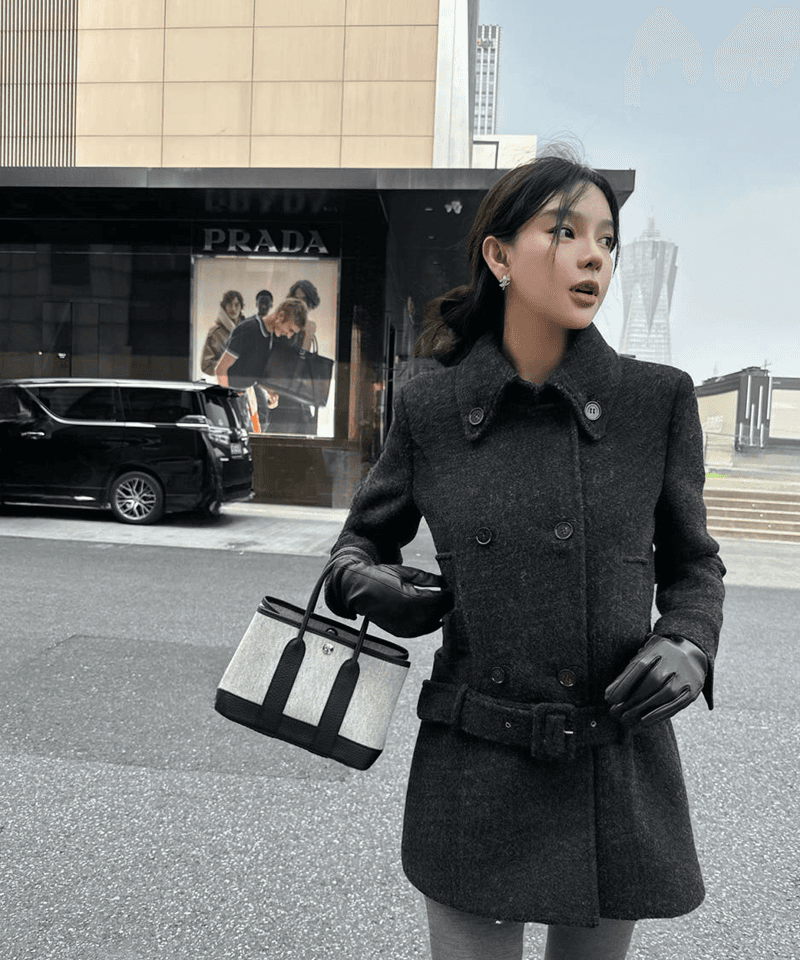 카라 벨티드 울 더블 하프코트