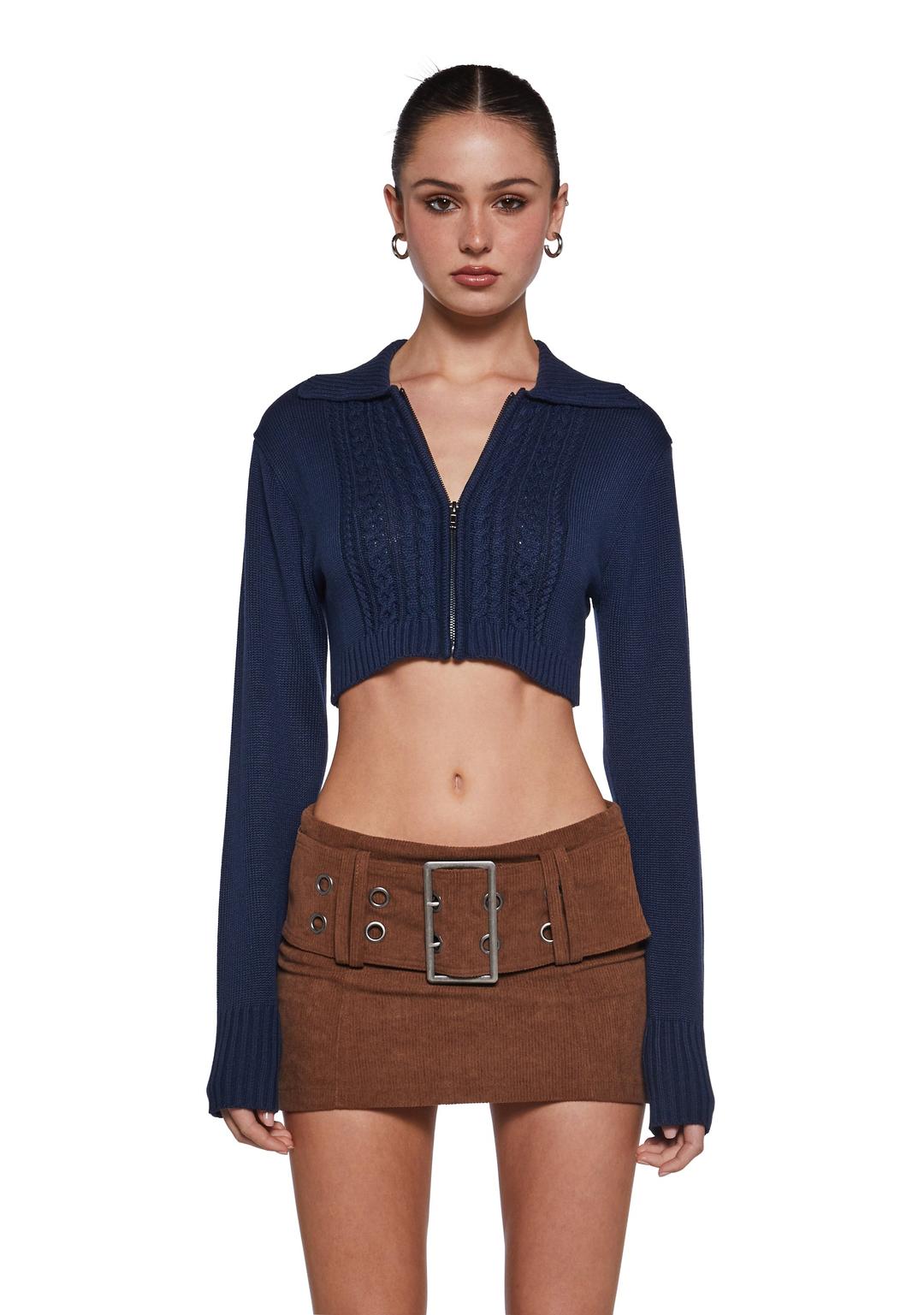 Share Notes Cable Knit Sweater - NAVY / XX-Small