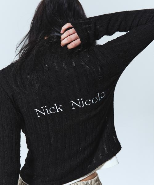 NICOLE DAMAGE KNIT ZIP UP_BLACK