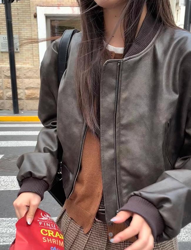 빈티지 워싱 블루종 레더자켓