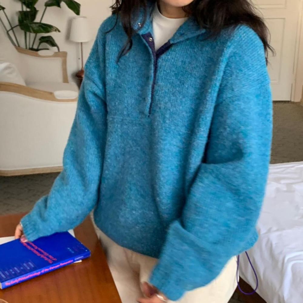 플루디 울 배색 스트링 니트