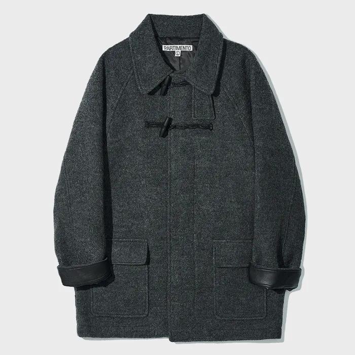 100% Curly Wool Toggle Half Coat Charcoal