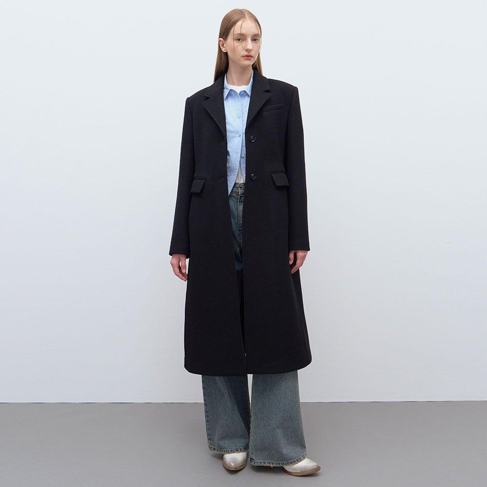 Wool Single Long Coat in Black VW4WH023-10