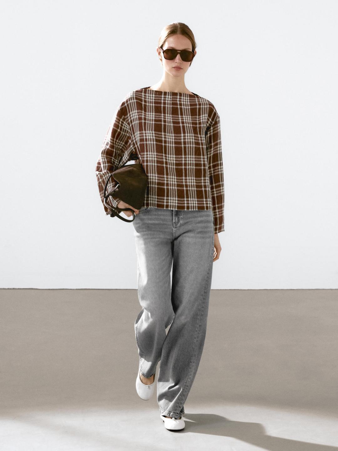 플루이드 체크 블라우스