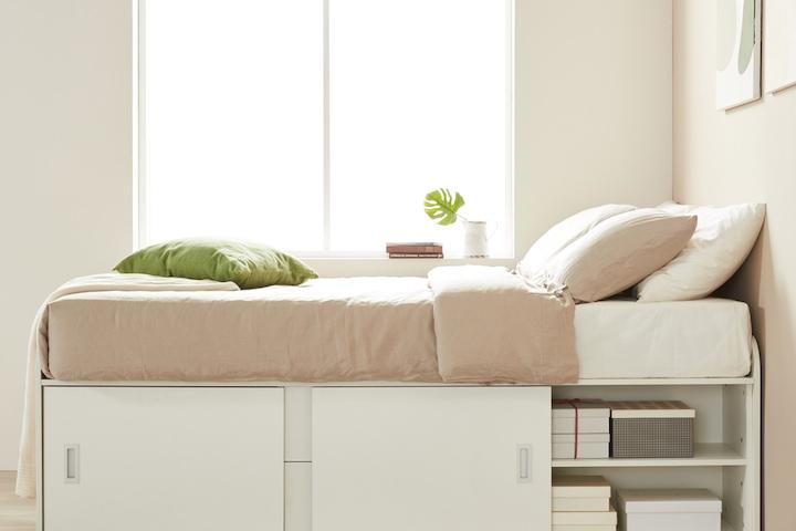 라임 슬라이딩 수납 무헤드 높은 침대프레임 SS/Q